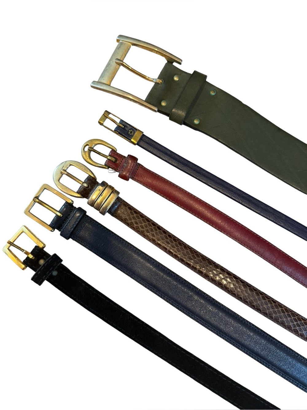 6pc Vintage Leather Belt Lot | Suede, Snakeskin Style, 80s 90s | Size Small
